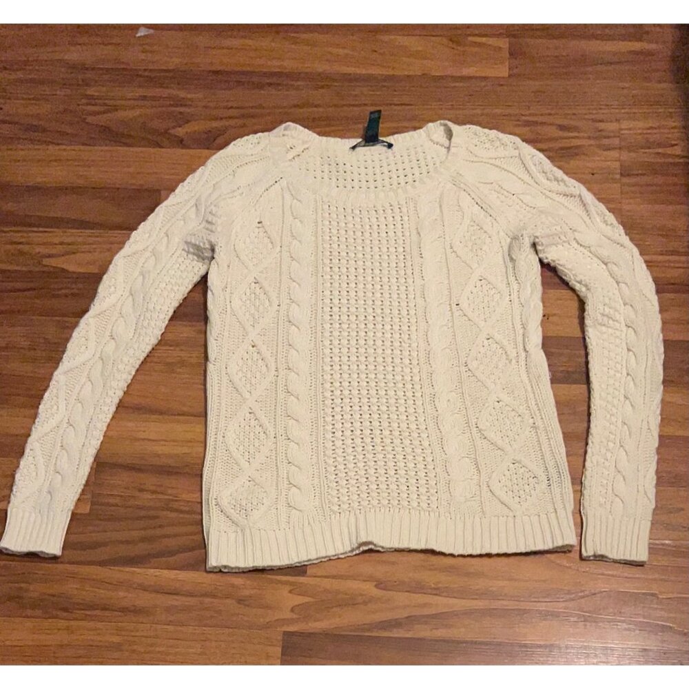 Lauren Ralph Lauren Sweater Women's Size S Cream Cable Knit Crewneck Coastal LS - Picture 8 of 9